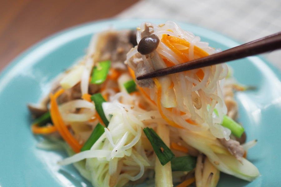 たっぷり野菜としらたきの塩チャプチェ